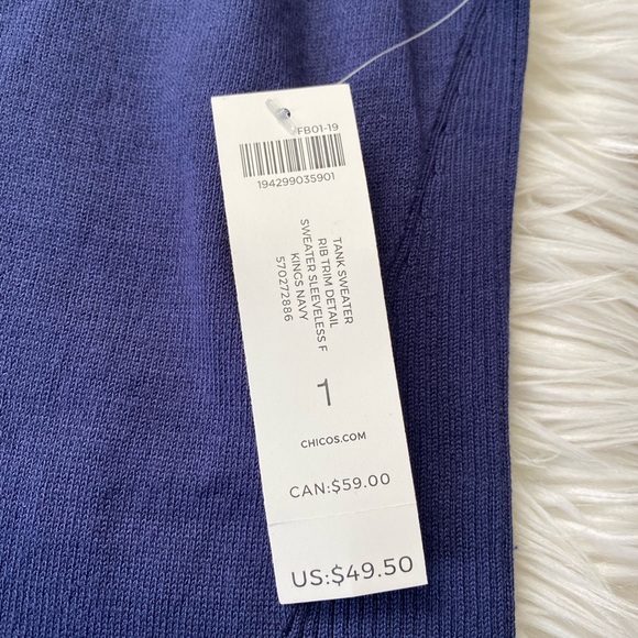 {Chico's} Sleeveless Knit Sweater Tank in Navy - Women's Medium (1) - Picture 7 of 7